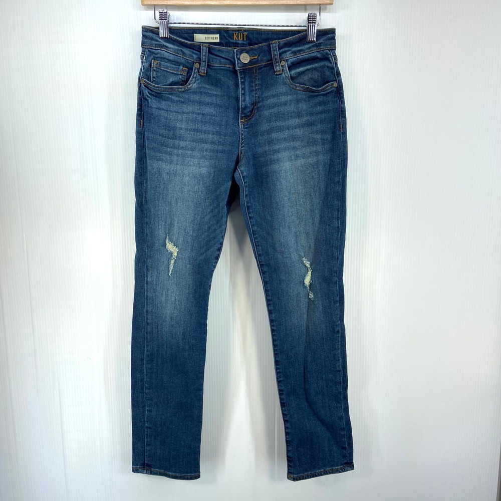 Kut From The Kloth Boyfriend Jeans Blue Denim Distressed Womens 2 Petite